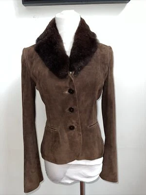 Ralph Lauren Black Label Women’s Suede Brown Jacket Attaching Fur Size 4 - Image 1 of 4