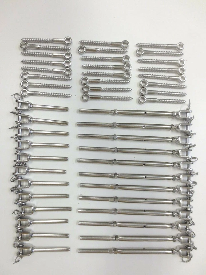 12 Pack -Stainless Steel Rope Wire DIY Balustrade Kit Jaw/Swage Fork Turnbuckle  - image 1 of 1