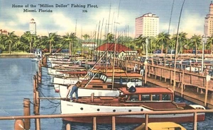 Postal de lino hogar de la flota pesquera de un millón de dólares Miami Florida - Imagen 1 de 2