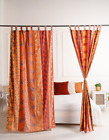Indian Old Sari Orange Color Curtain Door Drape Window Decor Silk Saree Curtains