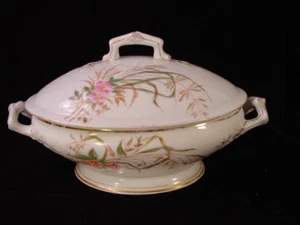 Antiguo cuenco para servir Limoges White Deliniers and Company 1894 con tapa - Imagen 1 de 4