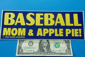 Vintage Bumper Sticker BASEBALL MOM & APPLE PIE ! 3.5" x 9.5" Yellow/Blue Sweet - Picture 1 of 1