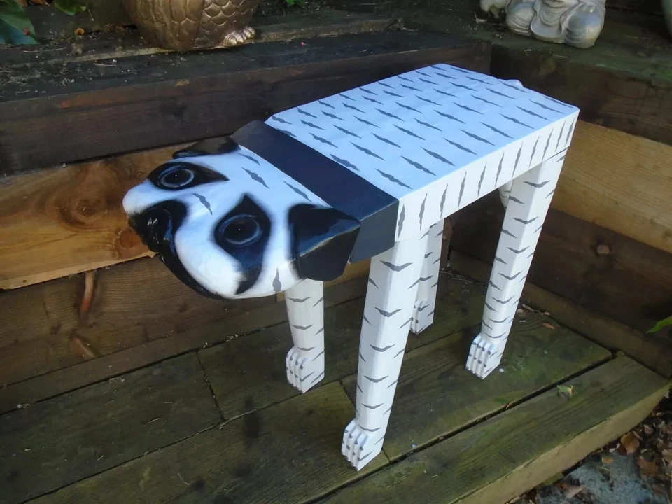 DOG Side table Coffee table WHITE & BLACK FAIR TRADE Hand Made NEW LARGE PUPPY - Image 1 of 1