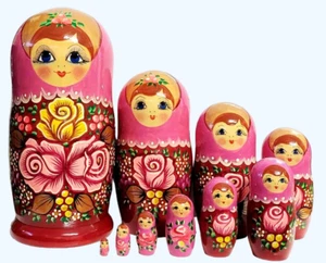 Matrioska da 10 pezzi (28cm) Матрешка "Роза" розовый платок 10 мест 28 см - Imagen 1 de 1