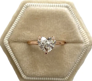 Solitaire Ring IGI GIA Lab Grown 1.10 Ct Heart Cut Fine 14k Rose Gold Wedding - Picture 1 of 12