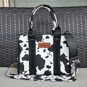 Wrangler Cow Print Crossbody Bag with Whipstitch Western Cowgirl Purse Black - Picture 1 of 14