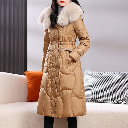 OFF WHITE Piumino donna vera pelliccia di volpe collo lungo caldo invernale bianco piumino anatra