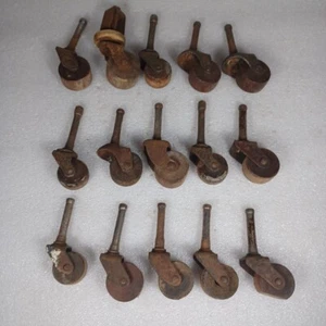 Vintage Lot of 15 Wooden Caster Wheels for Cabinet Dresser Table 3" Tall Antique - Picture 1 of 10