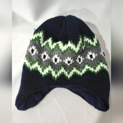 Carter's Knit Beanie Size 12-24 Months Navy Fair Isle Ear Flaps Fleece Lined - Image 1 of 4