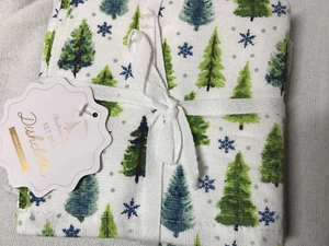 KITCHEN DISH CLOTHS CHRISTMAS TREES GREEN WHITE STRIPE 12 X 12 100% COTTON NIP - Picture 1 of 3