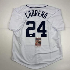 Autographed/Signed Miguel Cabrera Detroit White Baseball Jersey JSA COA - Picture 1 of 4