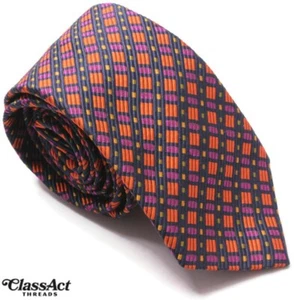 JOS A BANK Signature Gold Mens Necktie Colorful Check Cotton Silk 3.25" Wide - Picture 1 of 4