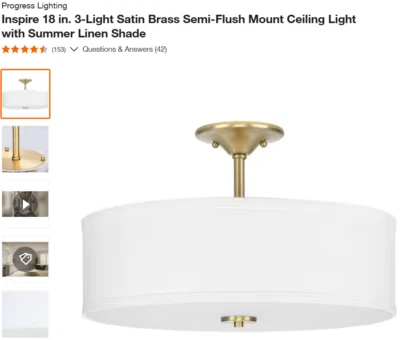 Progress Lighting Ceiling Light 18-in 3-Light W/ Summer Linen Shade Satin Brass - Image 1 of 4