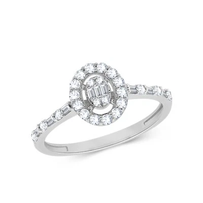 0.35 CT Baguette Natural Diamond Halo Engagement Ring In 10K Solid White Gold - Image 1 of 4