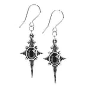 ALCHEMY STERNE LEBEN BLACK GOTHIC STAR EARRINGS Pewter Black Swarovski + POUCH - Picture 1 of 3