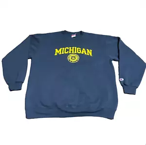 Felpa VINTAGE Michigan Wolverines da uomo taglia XL Champion Spellout blu navy - Foto 1 di 8