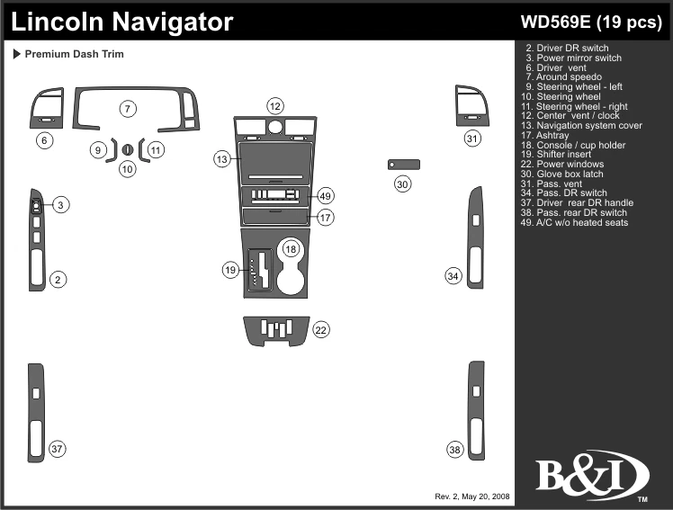 林肯导航器 2005 2006 年 DASH TRIM 套件 e — 第 1/1 张图片