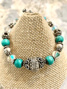 Vintage türkis Howlite mit Bali Sterlingsilber Fundstücke Armband #southwest - Bild 1 von 4