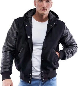 Giacca con cappuccio Varsity Base Letterman tutta nera, media - Foto 1 di 7