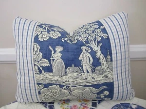 Gorgeous Pierre Deux Lighter Blue Declaration French Country Toile Pont Pillow - Picture 1 of 2