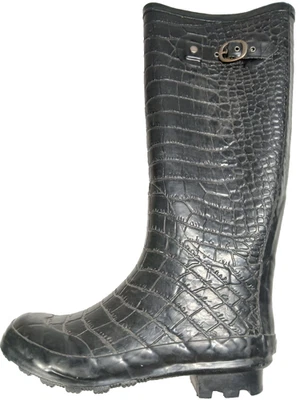 Steve Madden Rainey 黑色 Croc 压花橡胶雨靴女式 7 码 — 第 1/4 张图片