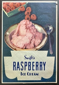 Vintage 1937 Swift’s Raspberry Ice Cream Milprint Lithograph Advertising Poster - Picture 1 of 4