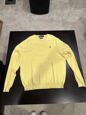 Suéter Polo Ralph Lauren Para Hombre XL Cuello en V Tejido Amarillo Vintage Algodón Pima Foto 1 de 4