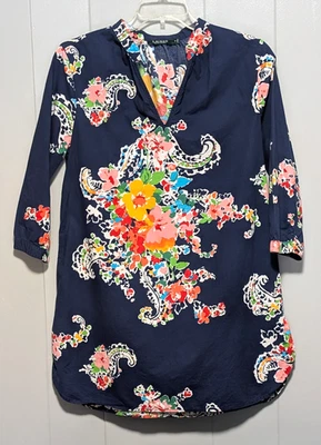 Lauren Ralph Lauren Tunic Dress Blue Paisley Floral Lightweight Cotton V-Neck M - Image 1 of 4