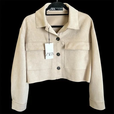 Chaqueta Bomber Zara Para Mujer Recortada Imitación Gamuza Tostada Bolsillos con Solapa Boho Western Nueva Con Etiquetas L Foto 1 de 4