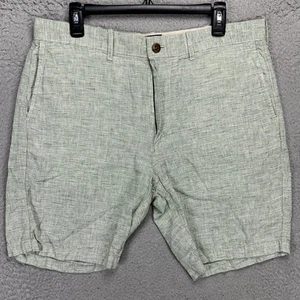 J Crew Mens Shorts 34X9 Green White Striped Casual Flat Front Pocket 100% Linen - Picture 1 of 8