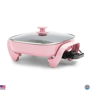 12" 5QT Electric Skillet, Ceramic Nonstick, Adjustable Temp, Glass Lid, Pink - Picture 1 of 6