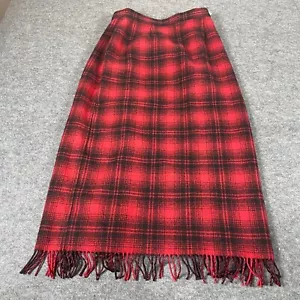VTG Woolrich Skirt Womens 12 Red Plaid Wool Blend Zip Up Fringe Deadstock New - Picture 1 of 12