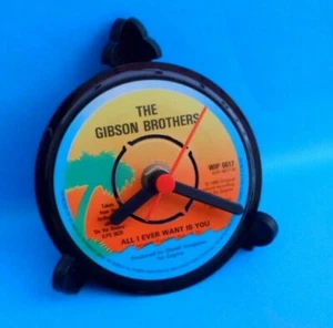 GIBSON BROTHERS CLOCK Desk Side Table Upcycled Vinyl Record Hit Single Size 4" - Picture 1 of 32