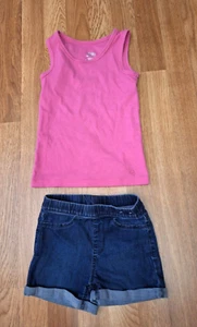 Lot Justice Girls Pink Sleeveless Top Shirt H&M Denim Pull Up Jean Shorts Size 7 - Picture 1 of 10