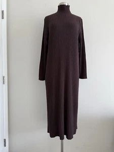 EILEEN FISHER 100% EXTRA FINE MERINO WOOL STRETCH RIBBED TURTLENECK DRESS SZ L/G - Picture 1 of 9