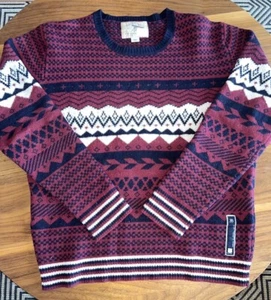 Diesel Pullover Herren XL Burgund Wollmischung Rundhals Langarm Geometrisch - Bild 1 von 4