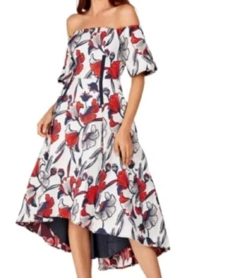BELLE BADGLEY MISCHKA SIZE 2~Off Shoulder Floral Midi Dress White, Blue And Red  - Изображение 1 из 4