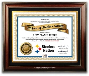 PITTSBURGH STEELERS NATION NFL Football Fan Certificate Diploma GREAT XMAS GIFT - Picture 1 of 2
