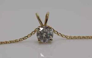 Collana solitario diamante coltivato in laboratorio taglio tondo 1 ct oro giallo massiccio 14 kt 18" - Foto 1 di 1