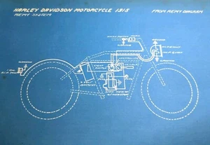 Antique Harley Davidson Motorcycle 1915 Blueprint Wiring Diagram + 1916-17 - Picture 1 of 5