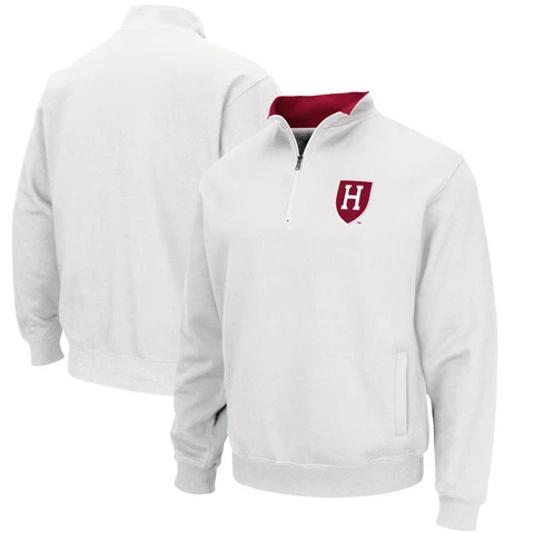 Men's Colosseum White Harvard Crimson Tortugas Team Logo Quarter-Zip Jacket Cover