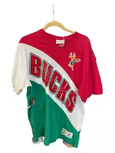Milwaukee Bucks NBA Mitchell & Ness T Shirt Size M Red White Green NWT - Picture 1 of 7