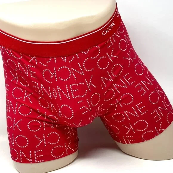 Calvin Klein Men's CK ONE Microfiber Boxer Brief Red with White Star Logos M