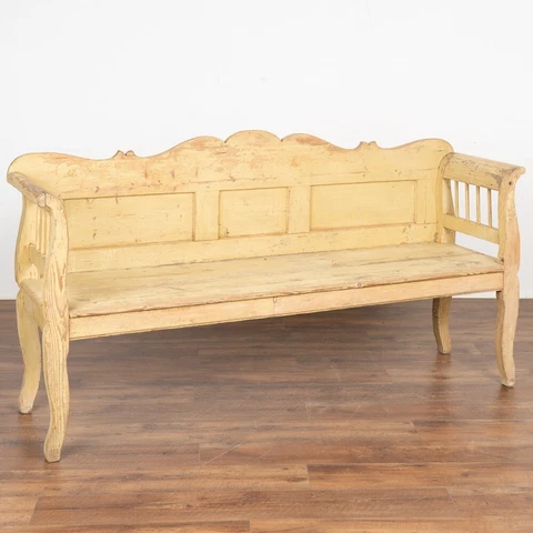 Vintage Yellow Painted Pine Bench, circa 1900's Cover