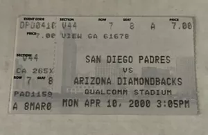 Padres Ticket Stub Qualcomm Stadium Box Office Bell Finley HR 4/10/2000 - Picture 1 of 2