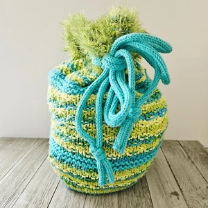 Handmade Knit Blue and Green Tie Dyed Textured Hobo Satchel Crossbody Beach Bag - Picture 1 of 20