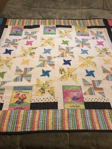 Vintage Handmade Reversible Religious Theme Quilt Throw 64.5 X 55 Inches - Picture 1 of 7