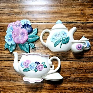 Juego de 3 placas de pared vintage Burwood Homco Pansies decoración - Imagen 1 de 8