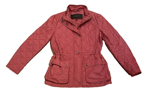 Giacca trapuntata Coach Diamond full zip a scatto con tasche colore rosso corallo XS