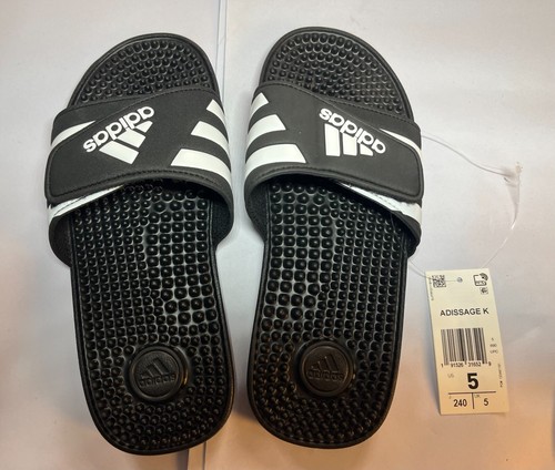 Autentici sandali Adidas Adissage Slides nuovi senza scatola donna bambino grande taglia 5 neri bianchi